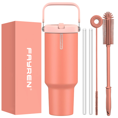 40 oz Tumbler with Handle Flip Straw, Vacuum Insulated Tumblers with Flip Straw and Top Handle Travel Coffee Mug Insulated