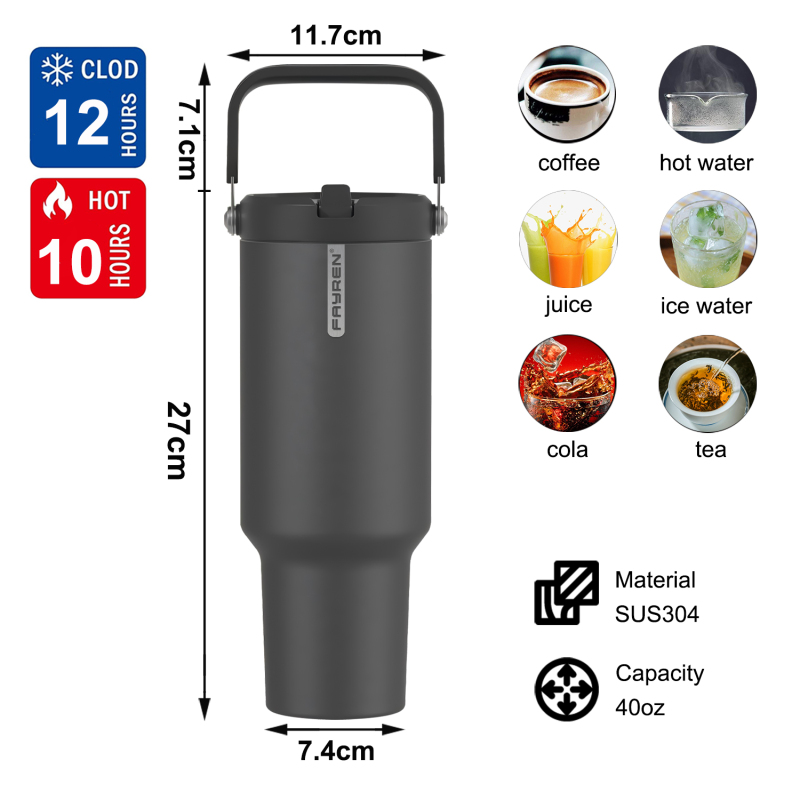 40 oz Tumbler with Handle Flip Straw, Vacuum Insulated Tumblers with Flip Straw and Top Handle Travel Coffee Mug Insulated