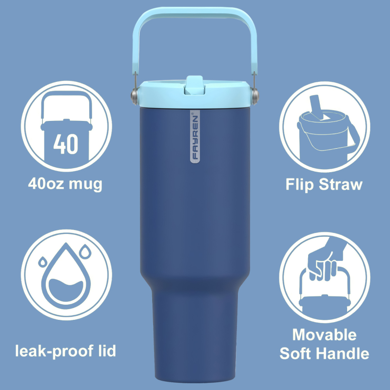 40 oz Tumbler with Handle Flip Straw, Vacuum Insulated Tumblers with Flip Straw and Top Handle Travel Coffee Mug Insulated