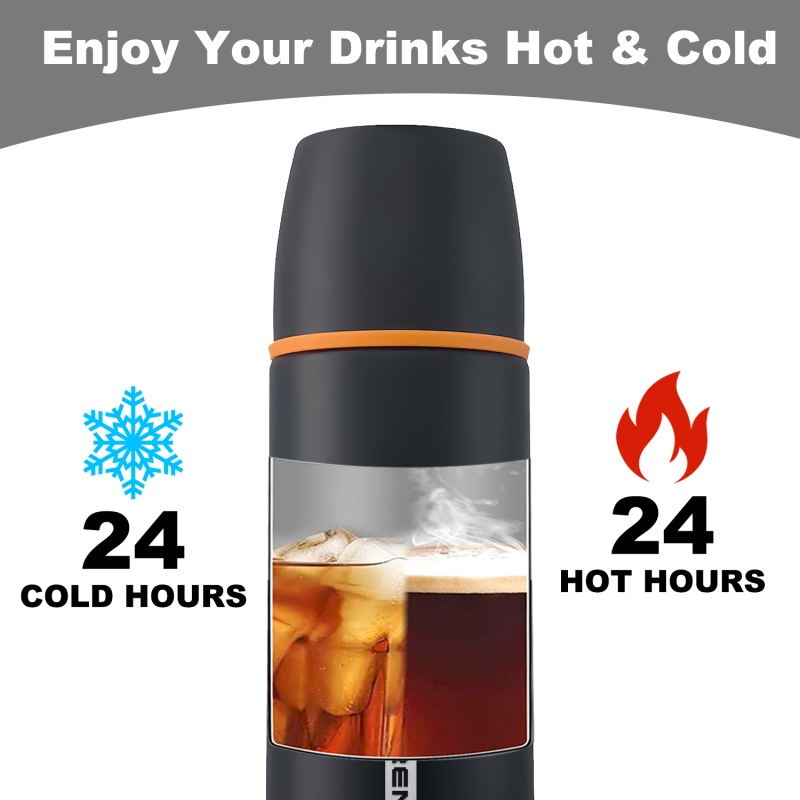 Stainless Steel Vacuum Flask with Double-Wall Insulation and Drinking Mug Lid for Sport