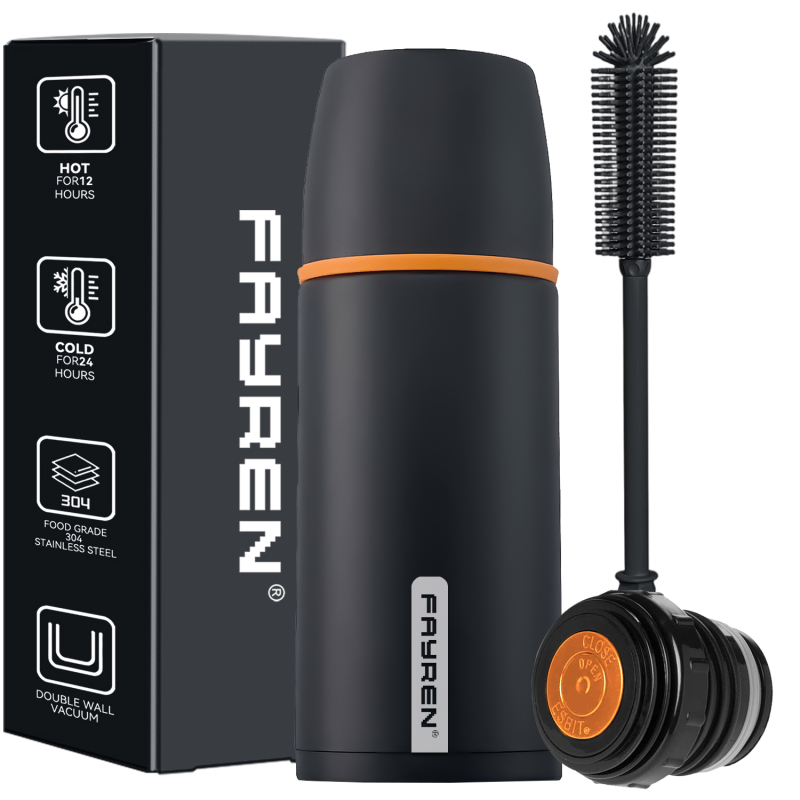 Stainless Steel Vacuum Flask with Double-Wall Insulation and Drinking Mug Lid for Sport