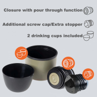 Stainless Steel Vacuum Flask with Double-Wall Insulation and Drinking Mug Lid for Sport