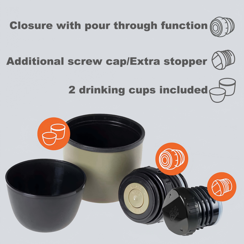 Stainless Steel Vacuum Flask with Double-Wall Insulation and Drinking Mug Lid for Sport