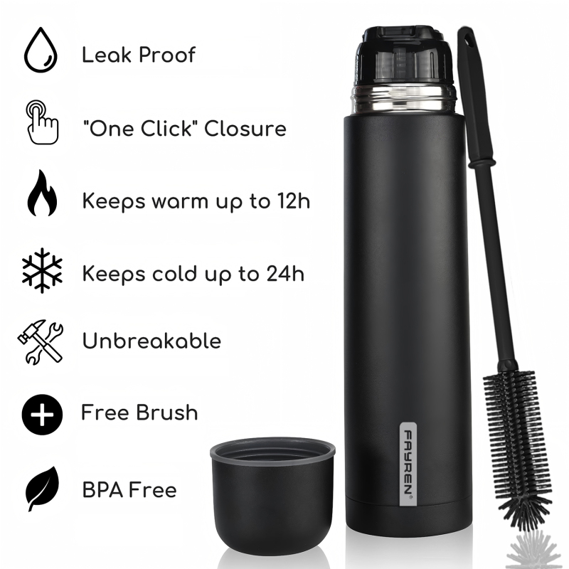 Double Wall Stainless Steel Vacuum Insulated Water Bottle with Lid Hot Water Bottles