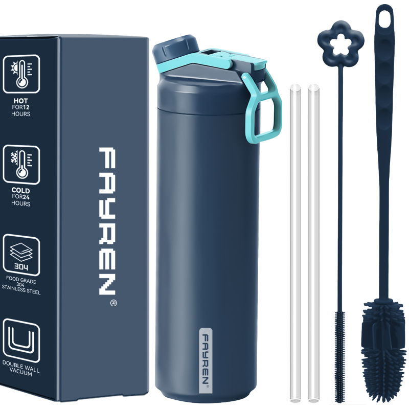 Fayren Insulated Stainless Steel Water Bottle with Spout Lid Fits in Car Cup Holder