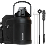 Large Double Vacuum Wide Mouth Stainless Steel 64 oz Water Bottle with Holder/Carrier, Flip Straw and Spout