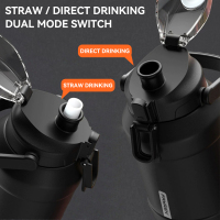 Large Double Vacuum Wide Mouth Stainless Steel 64 oz Water Bottle with Holder/Carrier, Flip Straw and Spout