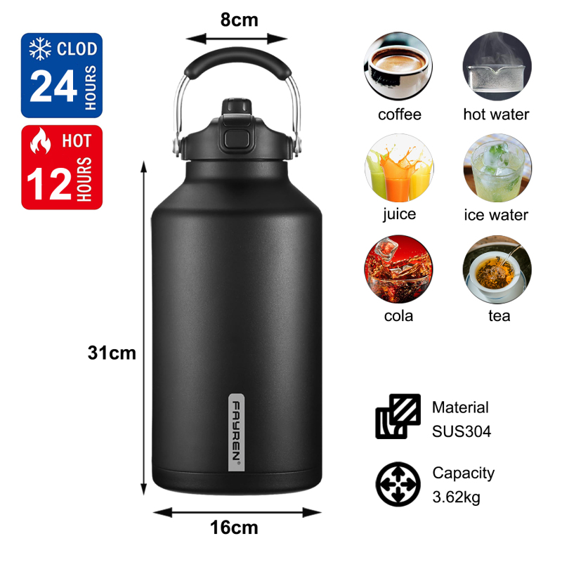 Large 128oz One Gallon Insulated Water Bottle Water Jug with Straw