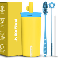 16oz Kids Tumbler 304SS Vacuum Insulated Mugs with Leak-proof Lid, Handle and Soft Silicone Straw Custom logo and Color