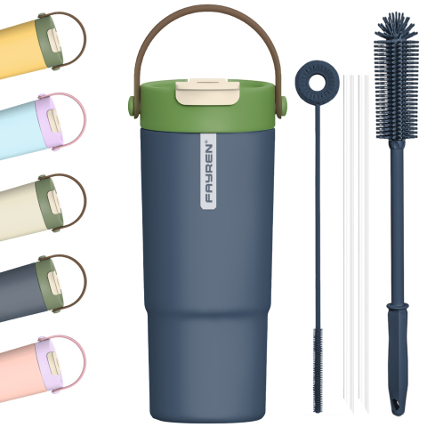 Reusable Double Walled Stainless Steel Tumbler with Leak Proof 2-in-1 Lid Fit in Cup Holder