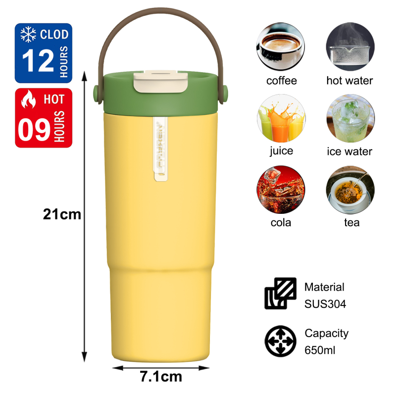 Reusable Double Walled Stainless Steel Tumbler with Leak Proof 2-in-1 Lid Fit in Cup Holder