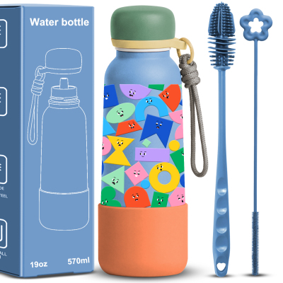 Stainless Steel Water Bottle with a built-in pop-up straw Lid Wide Fluorescent Coaster for Sports