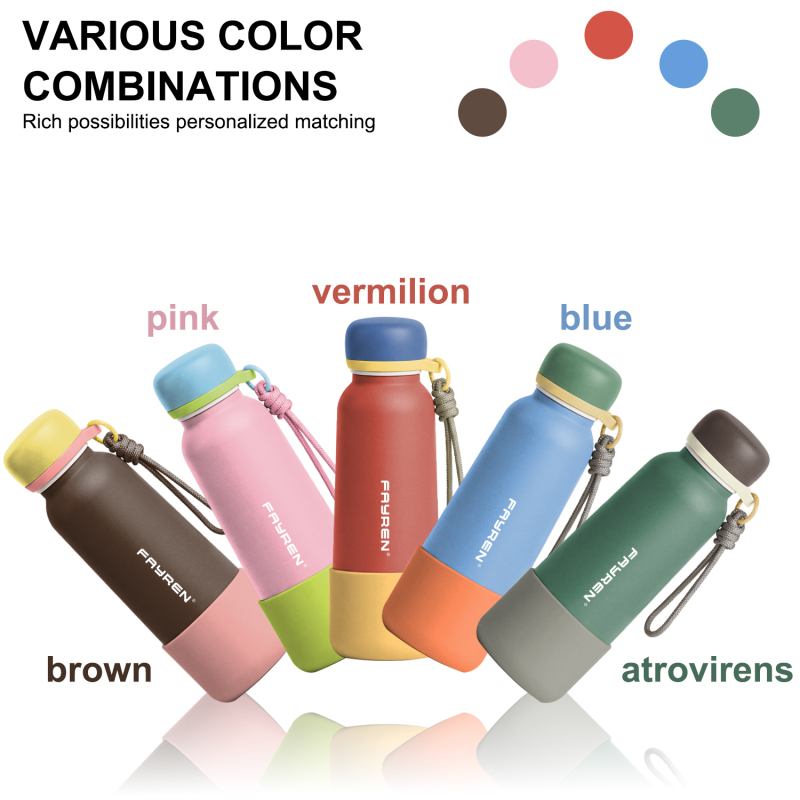 Stainless Steel Water Bottle with a built-in pop-up straw Lid Wide Fluorescent Coaster for Sports