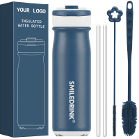 18/8 Stainless Steel Wide Mouth Thermal mug with Straw Lid & handle