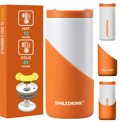 BPA FREE double wall Insulated Travel Mug with Splash-Resistant Slider Lid and Protective Silicone sleeve