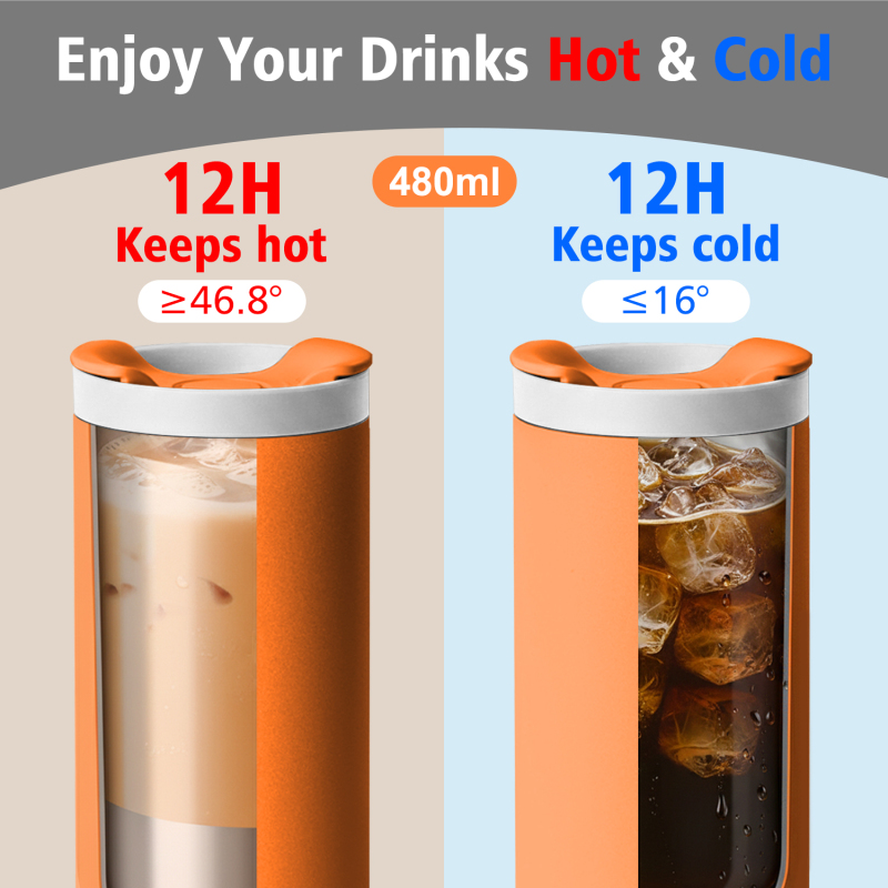 BPA FREE double wall Insulated Travel Mug with Splash-Resistant Slider Lid and Protective Silicone sleeve