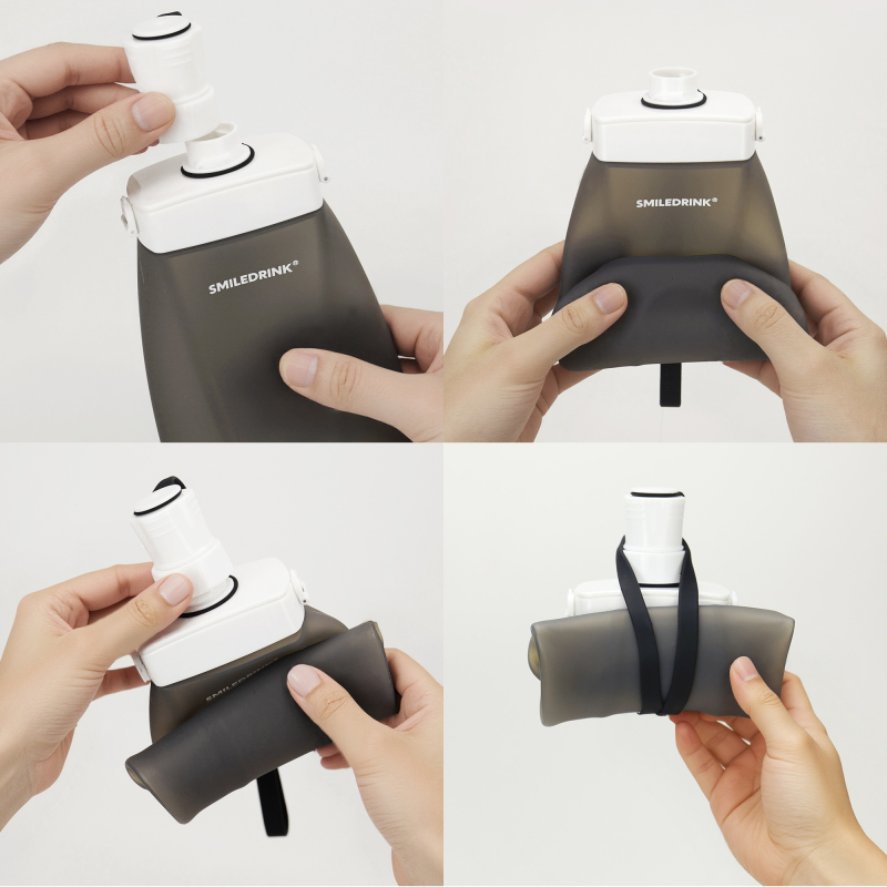 silicone Soft Folding Water Bottles Collapsible Flask for Hiking Cycling Climbing with bite mouthpiece