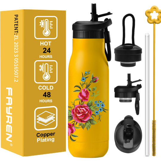 Vacuum Insulated Stainless Steel Water Bottle 17oz ,BPA Free Slip Proof For Office, School, and Travel