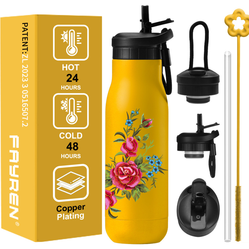 Vacuum Insulated Stainless Steel Water Bottle 17oz ,BPA Free Slip Proof For Office, School, and Travel