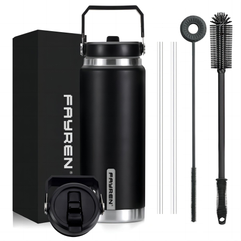 Stainless Steel Sport Water Bottle with PP Portable Leak Proof Sports Kettle for Outdoor Camping