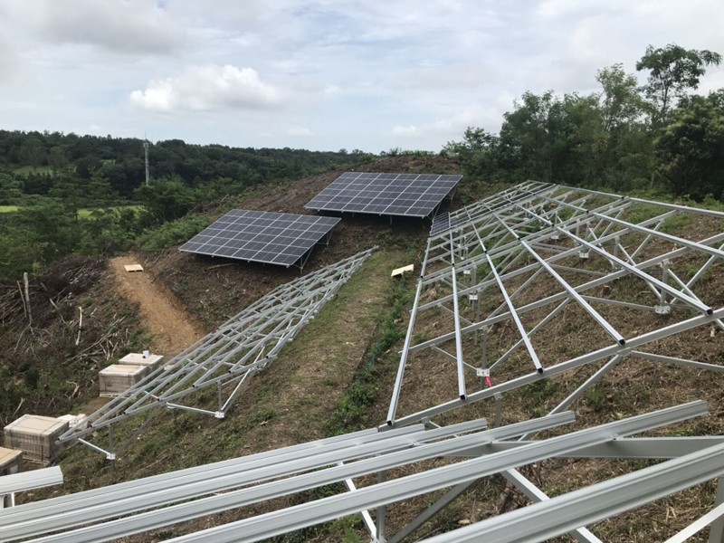 Solar ground mouting system with bottom locking clamps in Onoda City Hiyoshi Kitayama ,Japan in July ,2020