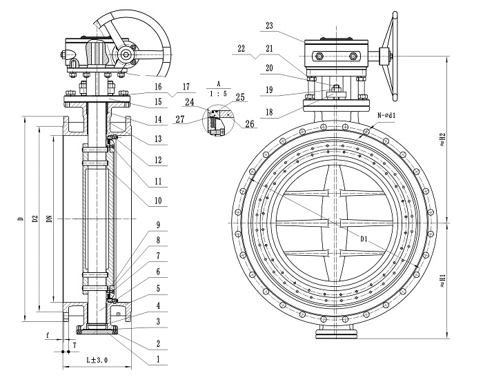 three Eccentric Butterfly Valve