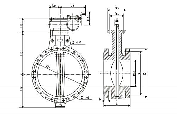 Válvula borboleta de flange dupla