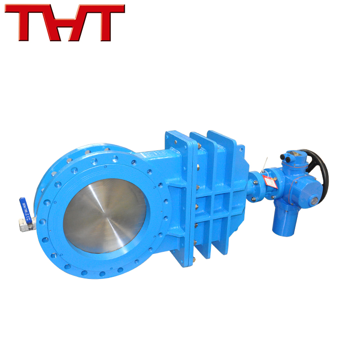 sewage flanged bi-directional sealing knife gate valve with drain outlet