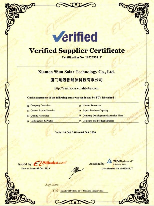 TUV veryfied certificate
