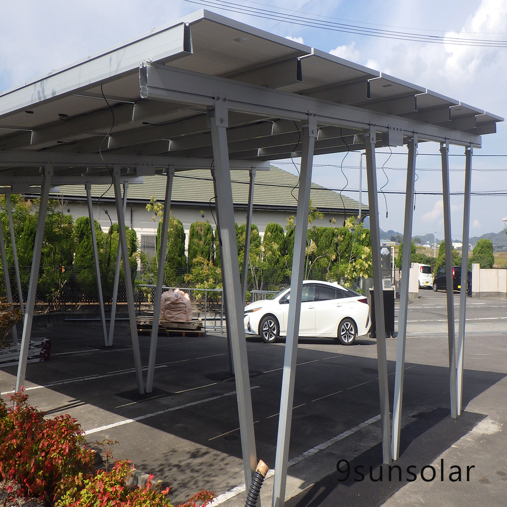 fast installation waterproof four column champagne metal solar panel carport structures for car park canopy