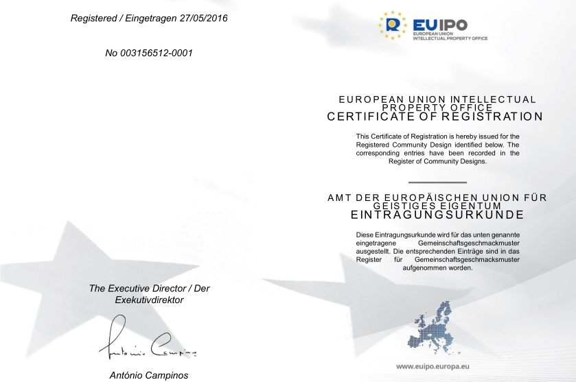 certificat d'enregistrement de l'office de la propriété intellectuelle de l'union européenne