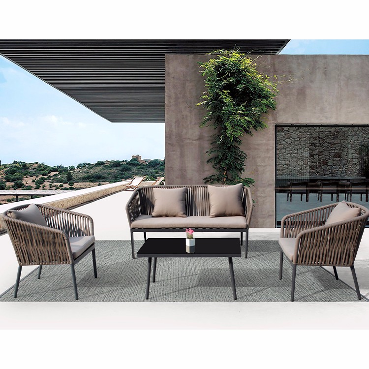 Set di divani per esterni Mobili da giardino in rattan grigio