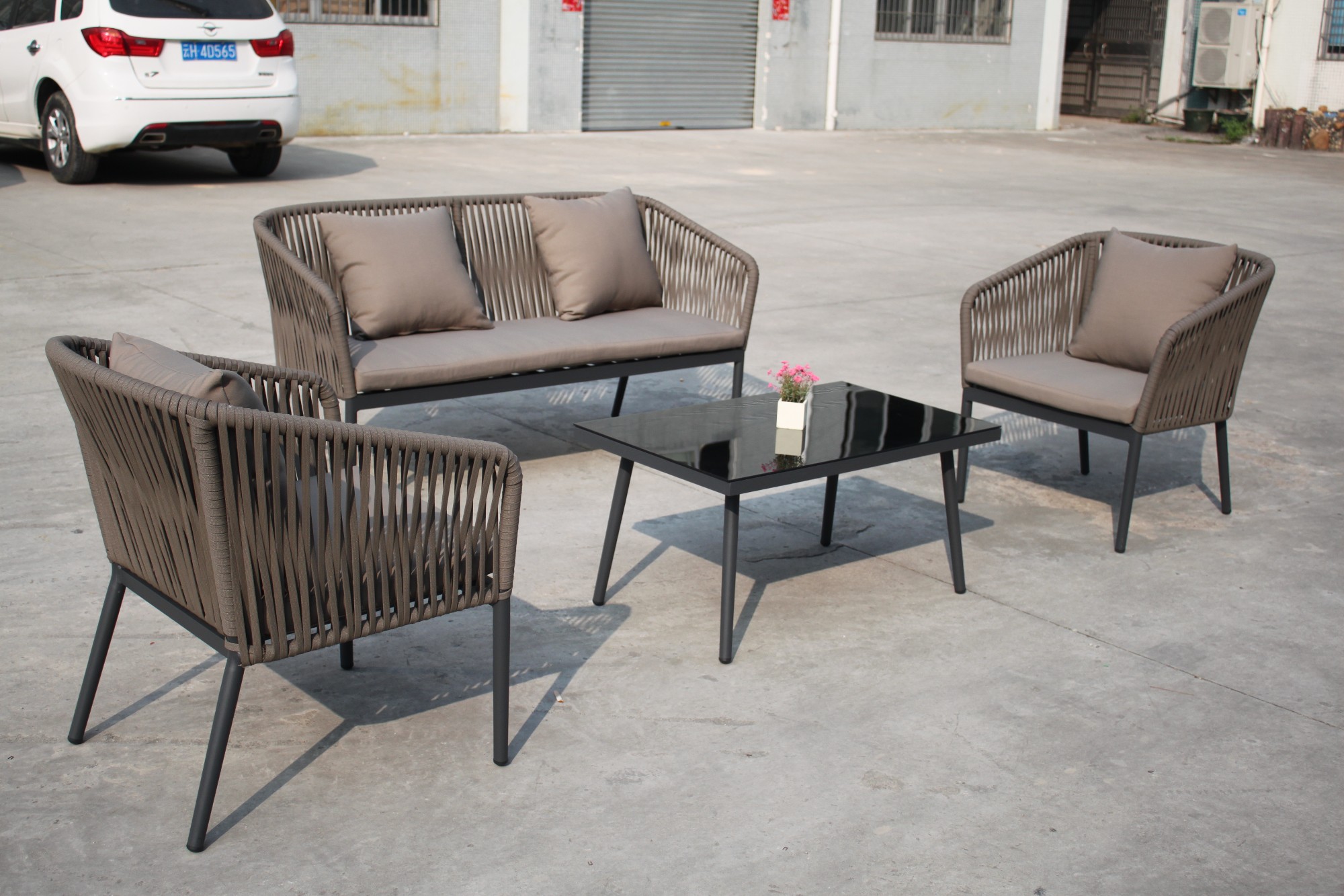 Set di divani per esterni Mobili da giardino in rattan grigio