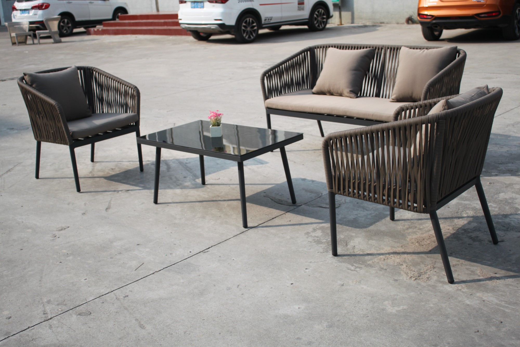 Outdoor Sofa Set Grey Rattan Garden Furniture
