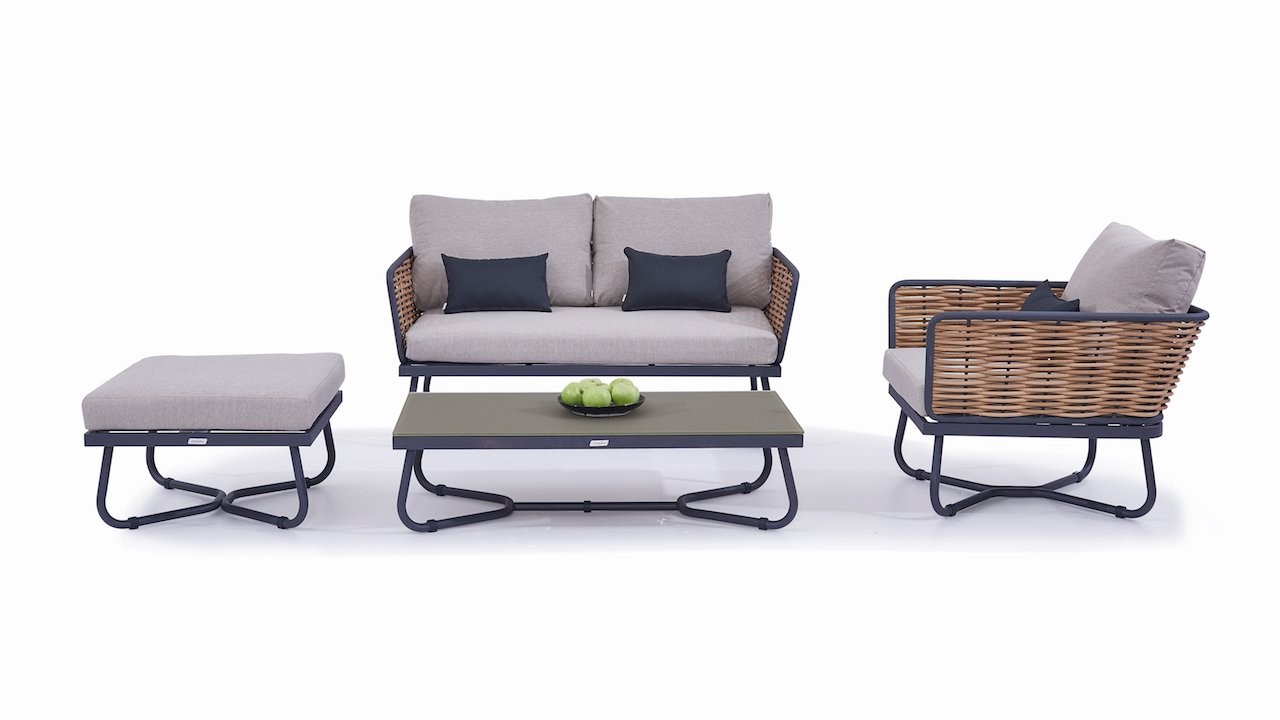 Set di divani per sedie da esterno in rattan grigio