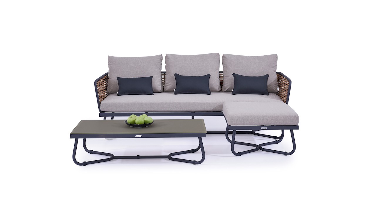 Outdoor Grau Rattan Sofa Stuhl Couch Set