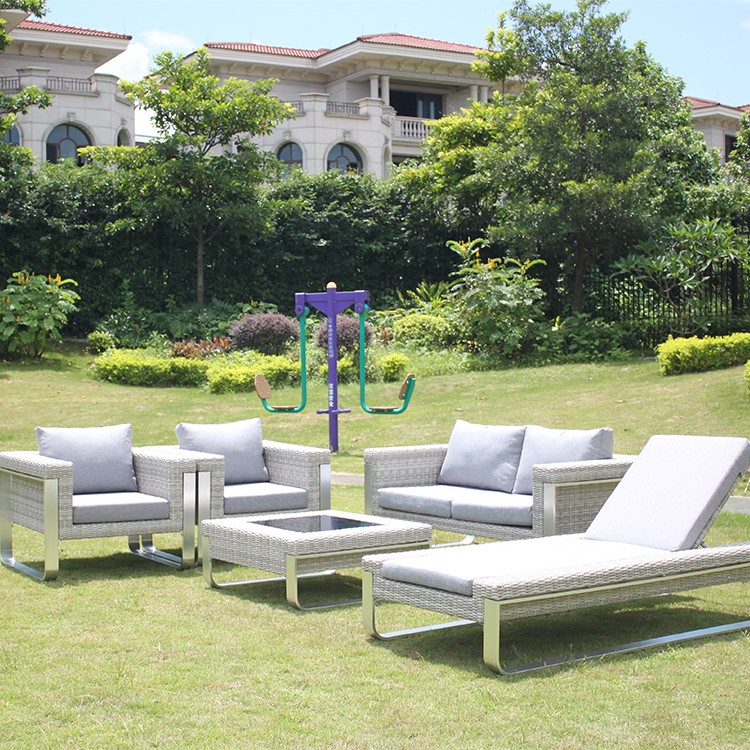 Canapea de grădină cu mobilier de exterior din ratan