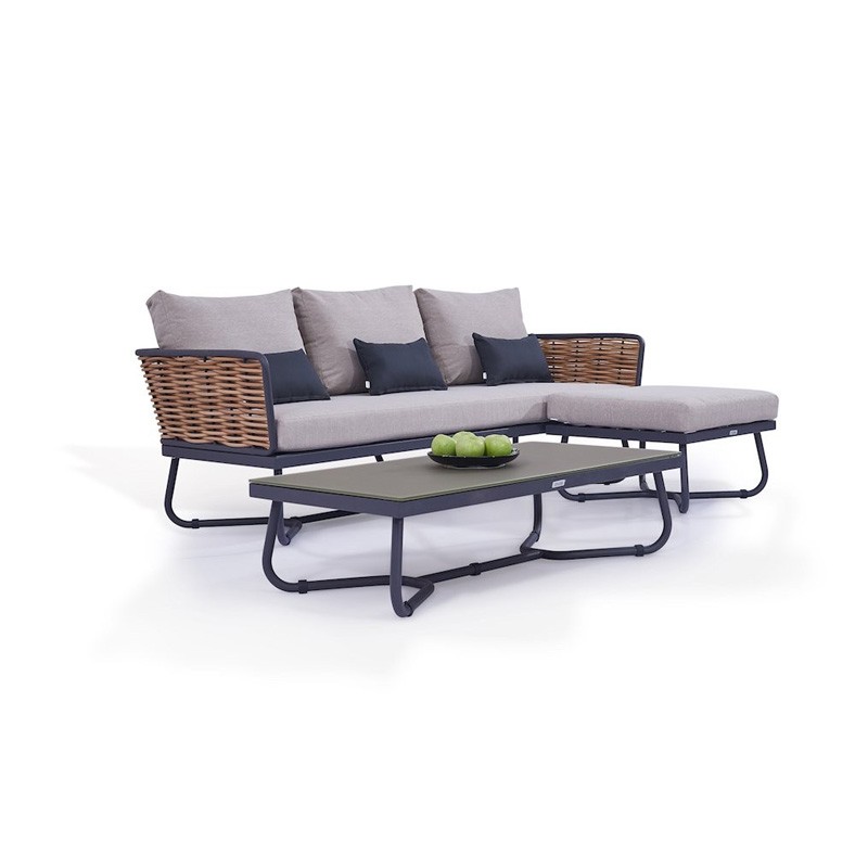 Outdoor Grey Rattan Sofa Chair Couch Set