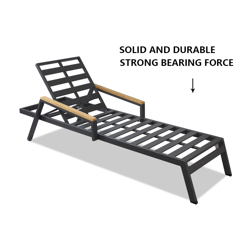 Black Adjustable Sling Aluminum Outdoor Patio Sun Lounge Chair