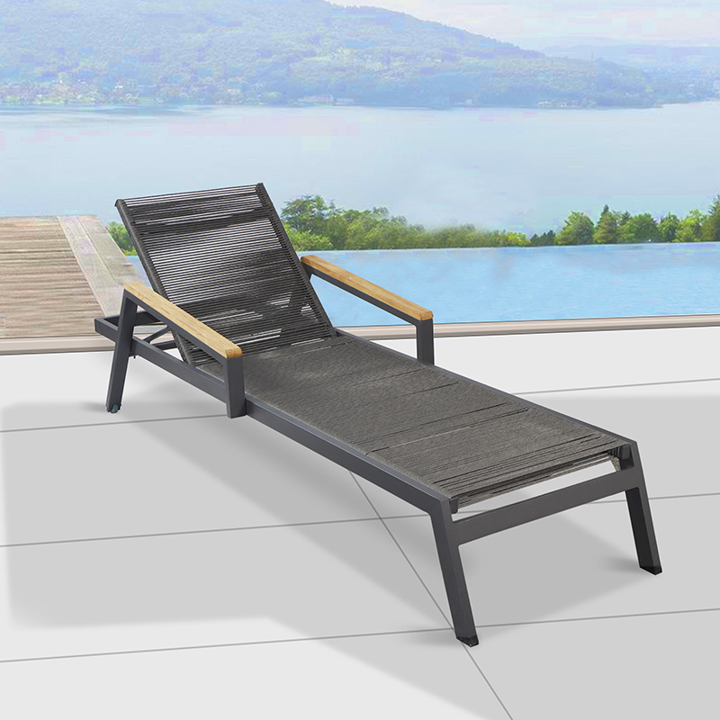 Sedia a sdraio da esterno per patio esterna in alluminio regolabile nera