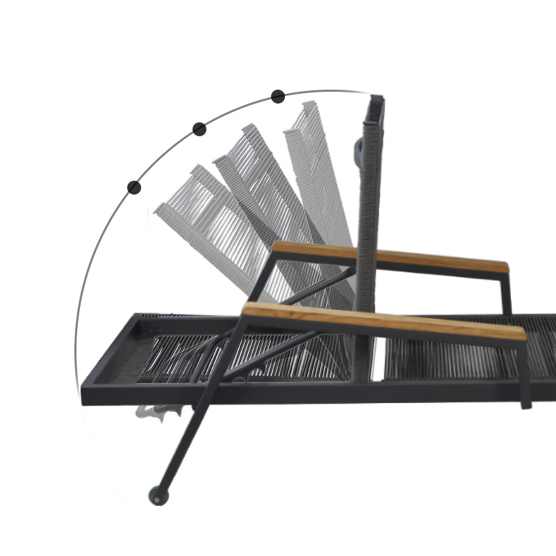 Chaise longue de patio extérieure en aluminium à élingue réglable noire