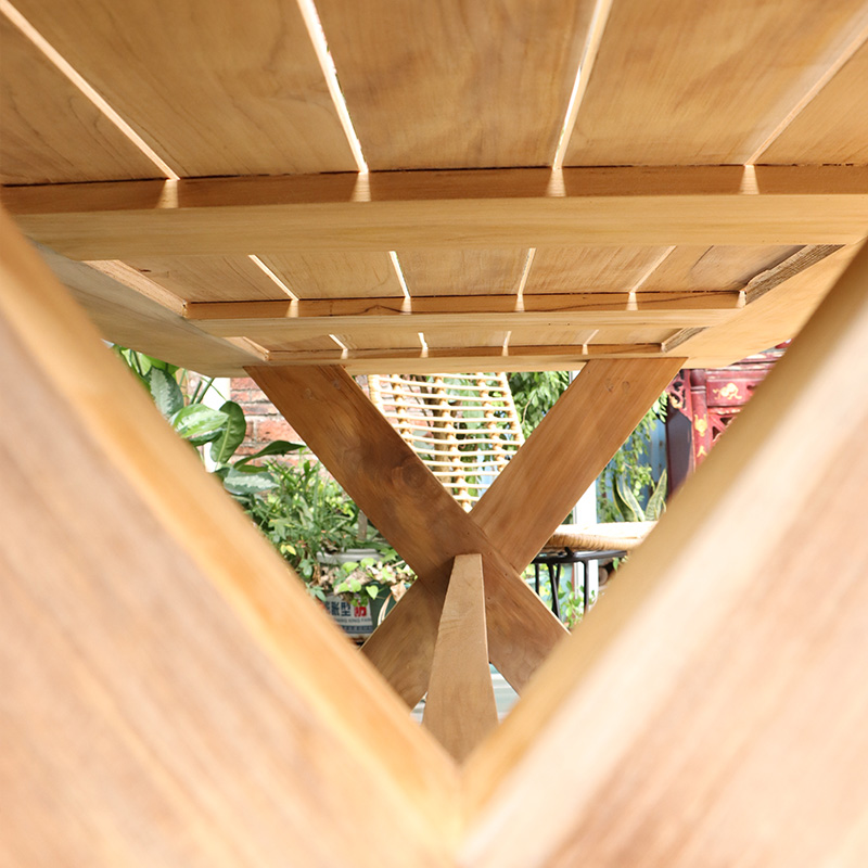 деревянный обеденный набор на открытом воздухе, патио, квадратный стол