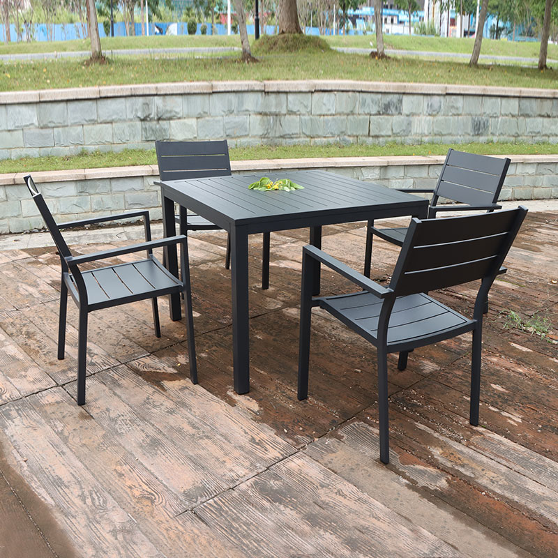 Black Square Aluminum Outdoor Dining Table Set