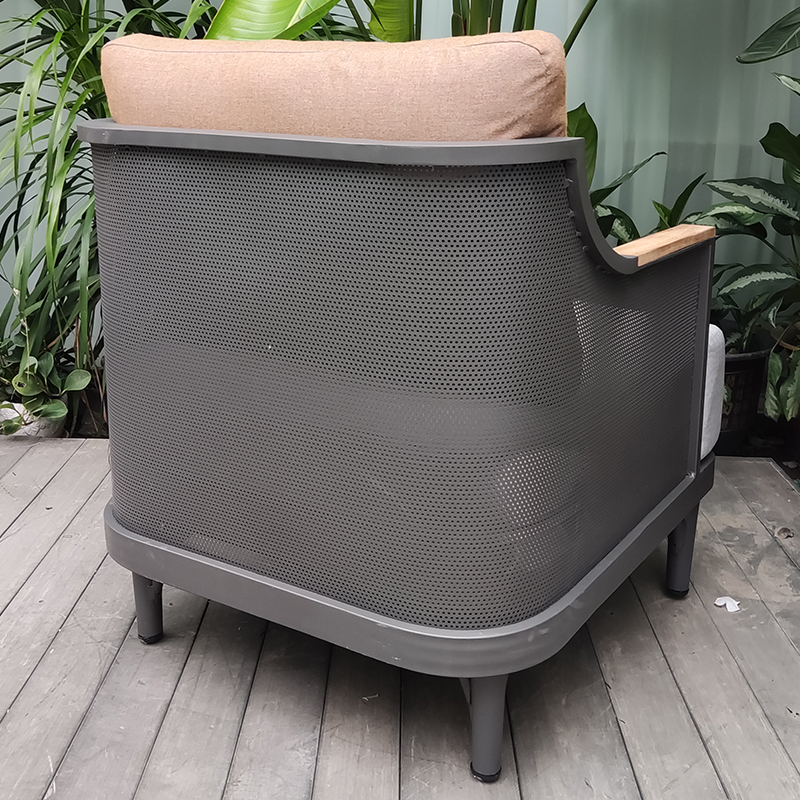 Chaise de canapé de salle à manger avec accoudoir en bois de teck de patio en aluminium