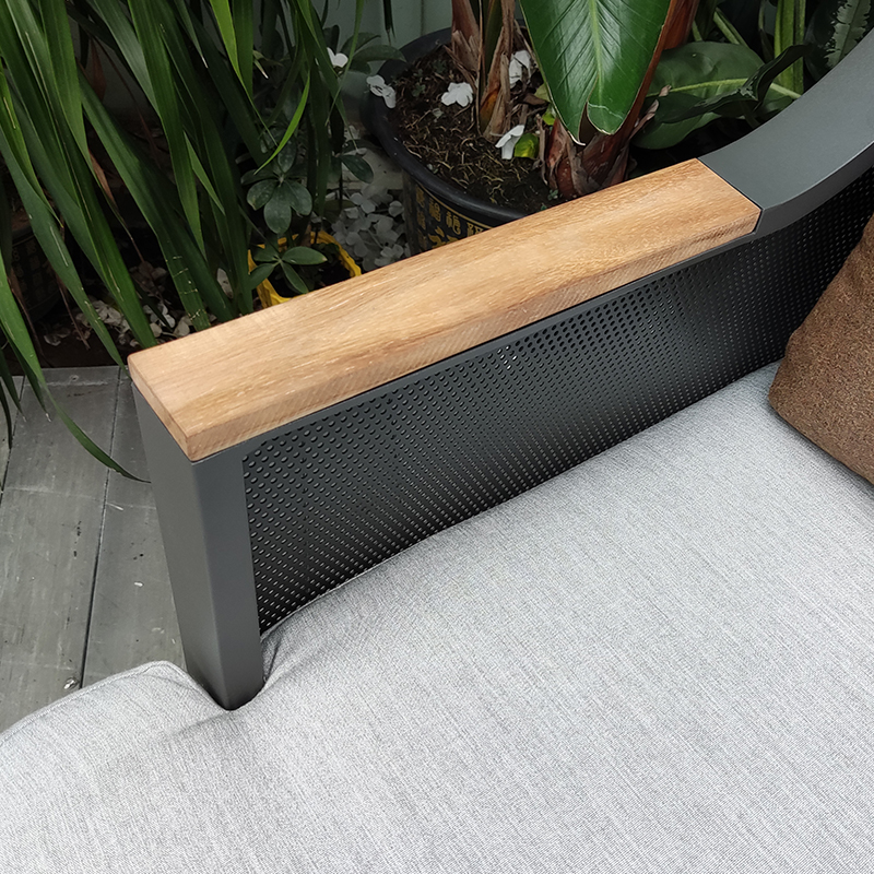 aluminum patio teak wood armrest dining sofa chair