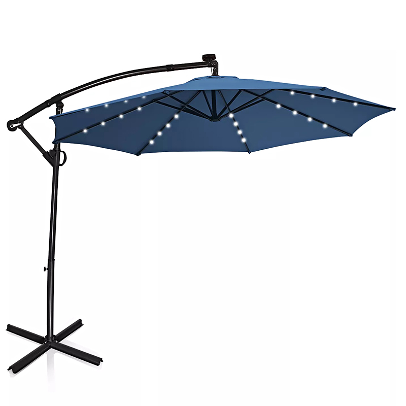 Umbrelă de soare cu LED de exterior cu bază în cruce