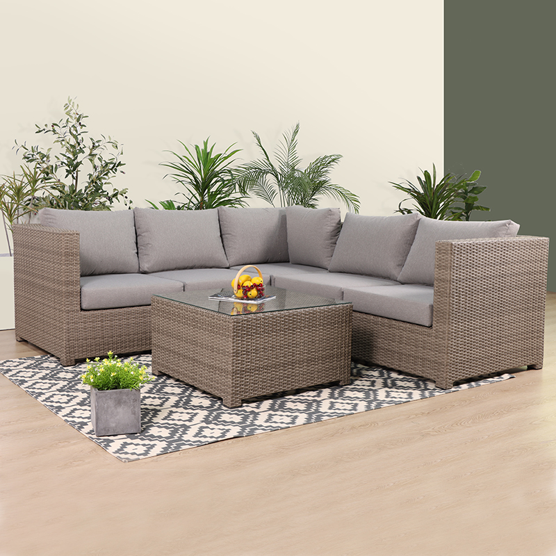 conjunto de sofá secional de vime em forma de l, móveis para exteriores