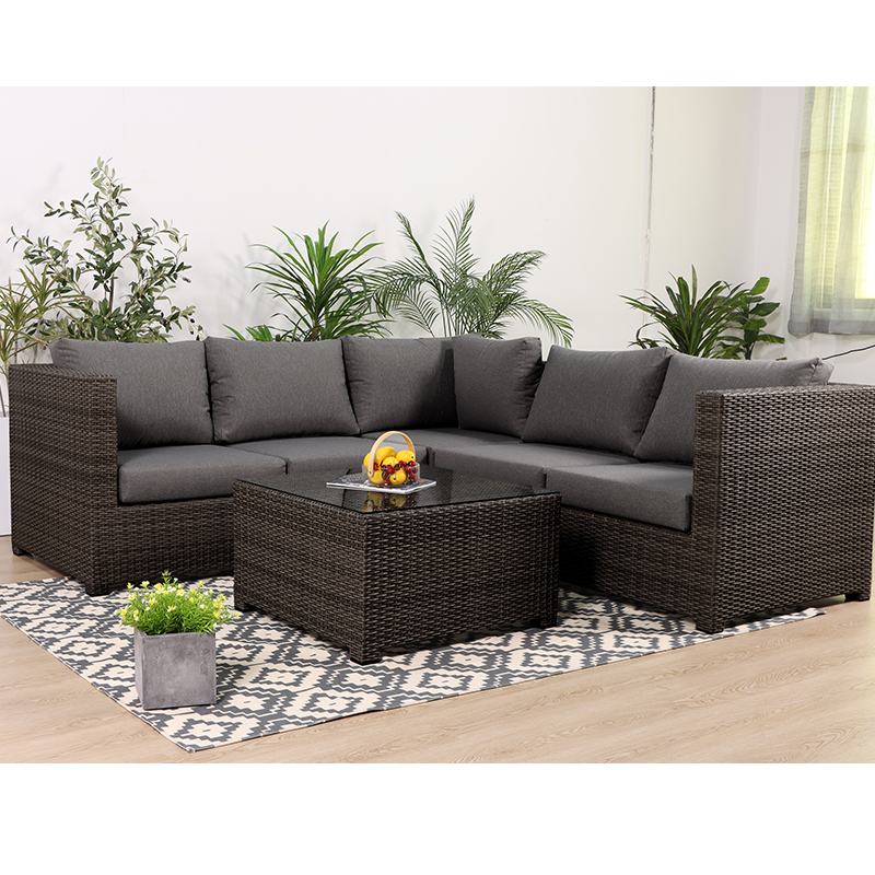 Conjunto de sofá seccional de ratán en forma de L, muebles de exterior