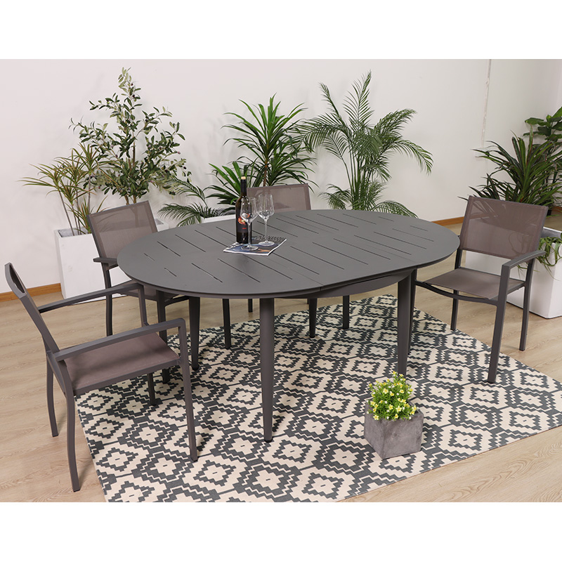 Metal Round Extendable Table Patio Dining Set