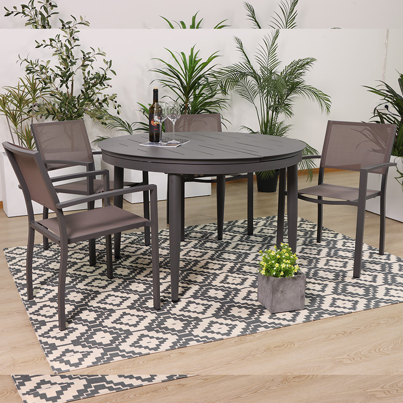 Metal Round Extendable Table Patio Dining Set